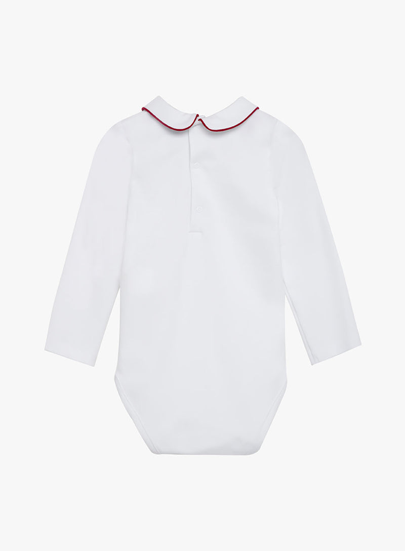 Baby Long-Sleeved Milo Bodysuit in White/Red