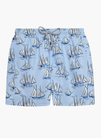 Mens Daddy & Me Swimshorts in Blue Sailboat