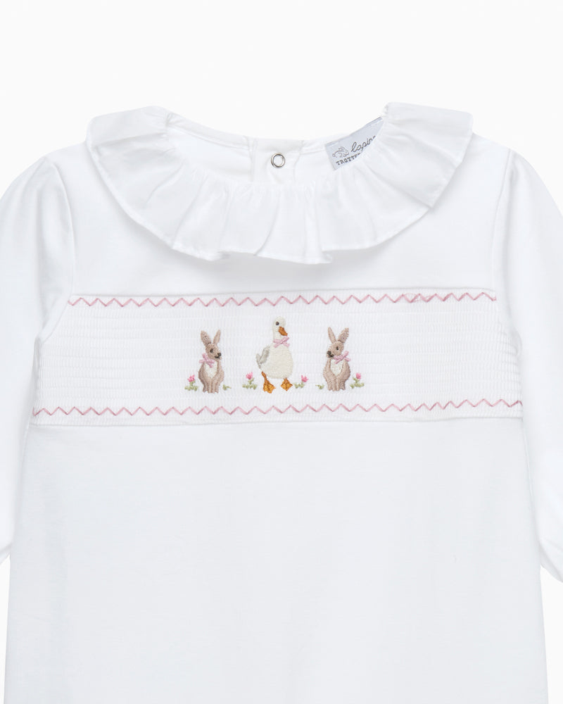Baby Smocked Onesie in Duck & Bunny