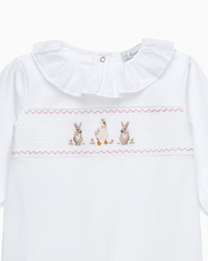 Baby Smocked Onesie in Duck & Bunny