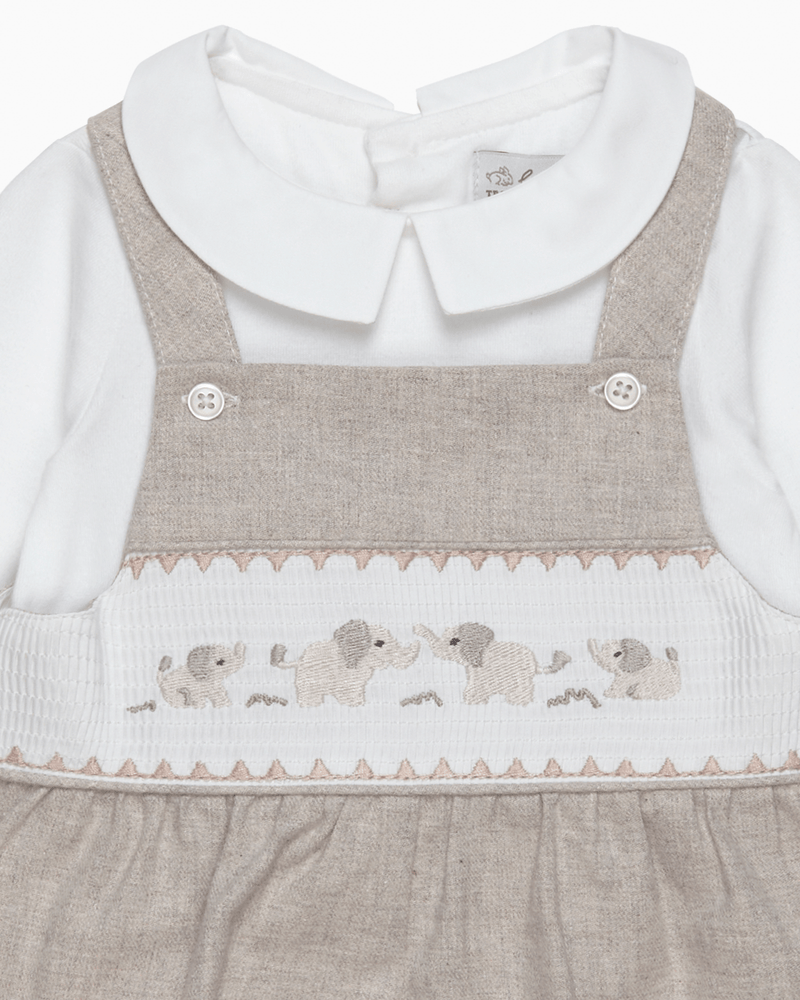 Lapinou Dungarees Baby Smocked Dungaree Set in Elephant