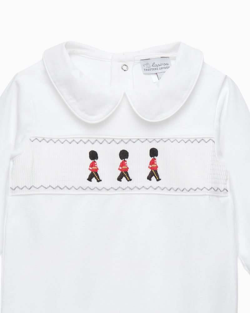 Baby Smocked Onesie in Guardsman