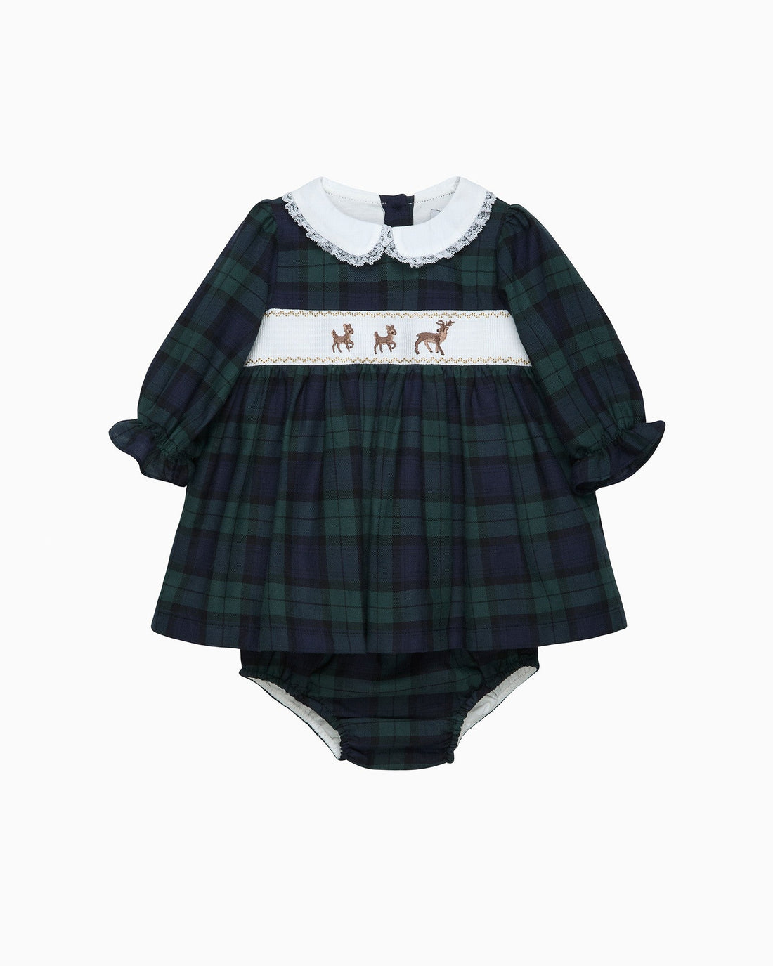 Lapinou Dress Baby Tartan Reindeer Smocked Dress