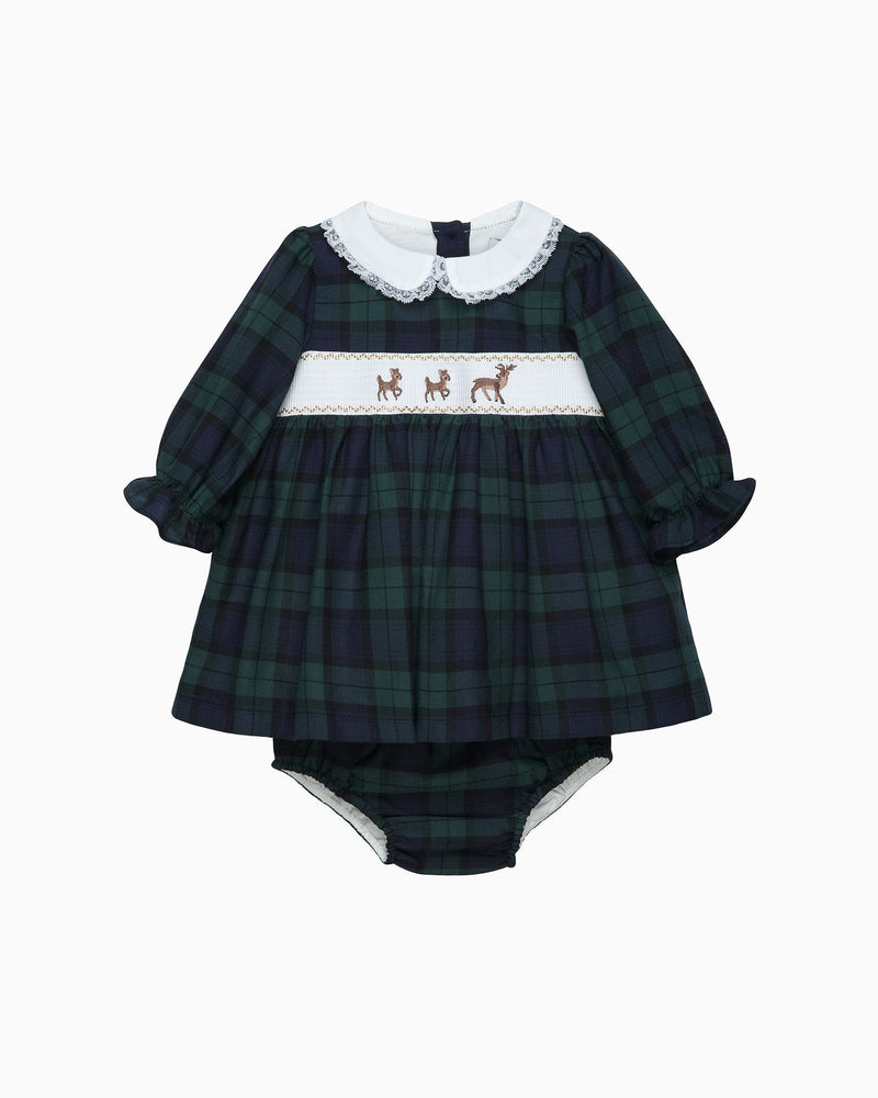 Lapinou Dress Baby Tartan Reindeer Smocked Dress