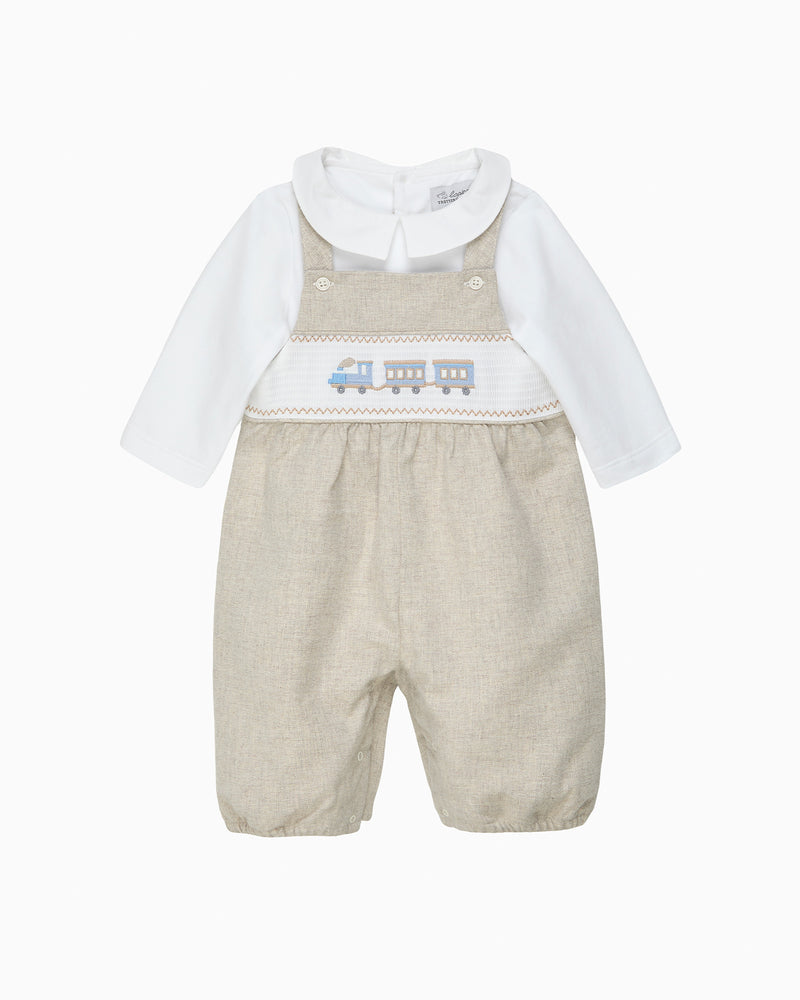 Baby Smocked Overalls Set in Train