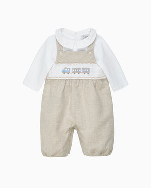 Baby Smocked Overalls Set in Train