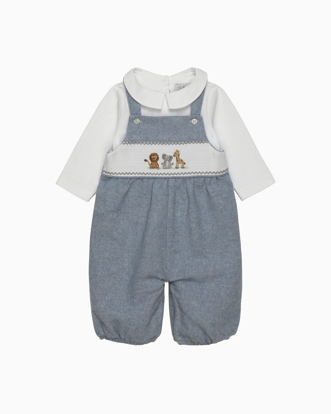 Baby Smocked Dungaree Set in Augustus Friends Trotters London