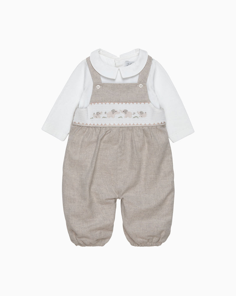 Lapinou Dungarees Baby Smocked Dungaree Set in Elephant