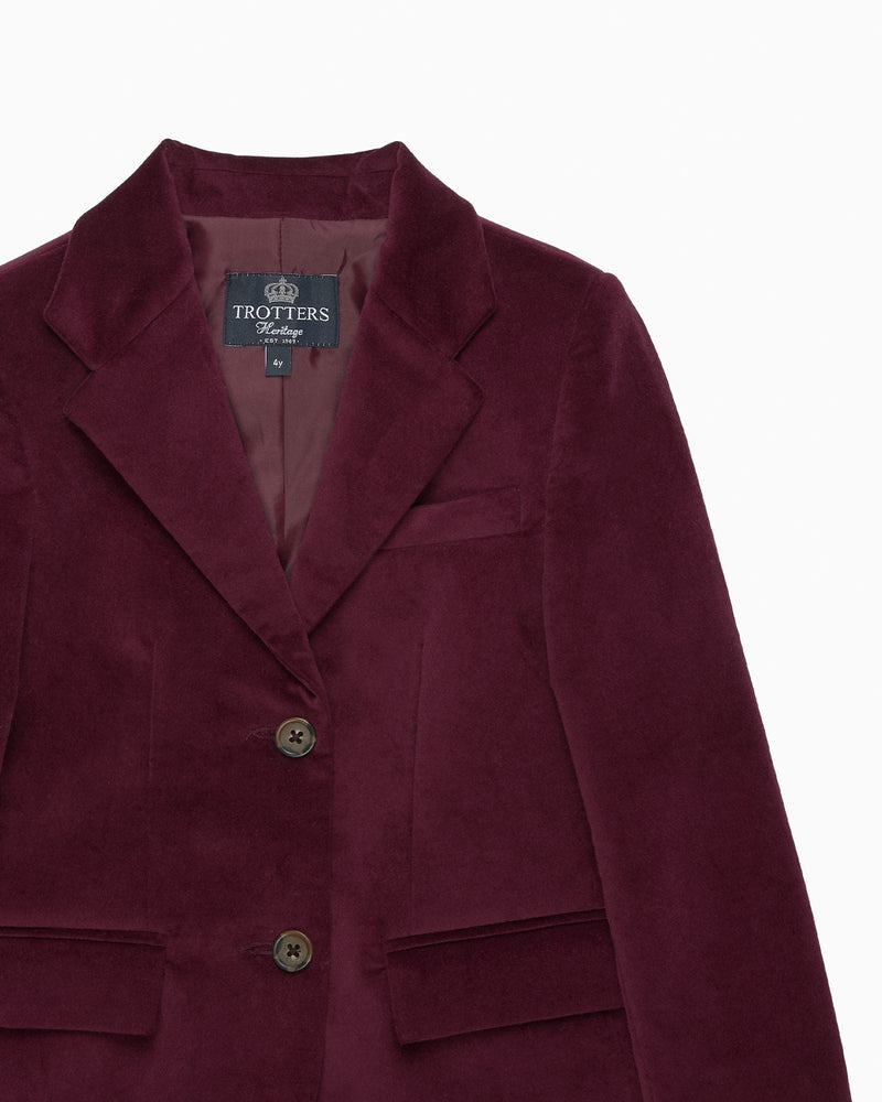 Trotters Heritage Blazer Hamish Velvet Blazer in Claret