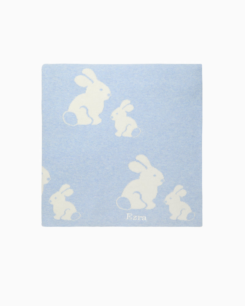 Knitted Bunny Blanket in Pale Blue