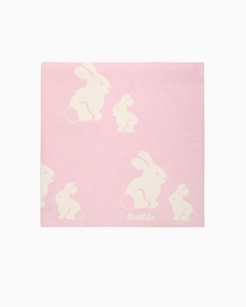 Knitted Bunny Blanket in Pale Pink