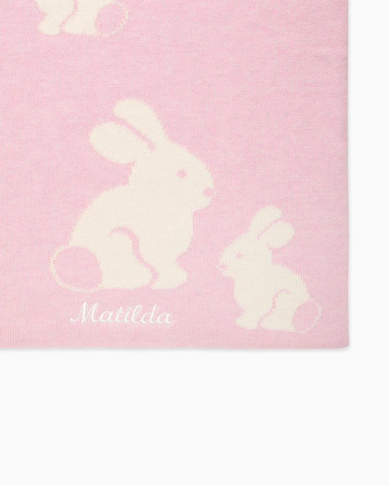 Knitted Bunny Blanket in Pale Pink
