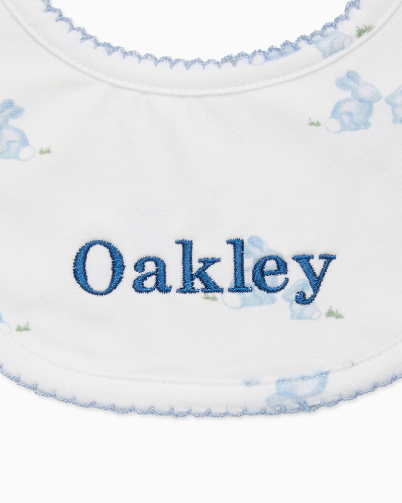 Baby Bib in Pale Blue Bunny