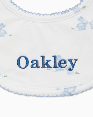 Baby Bib in Pale Blue Bunny