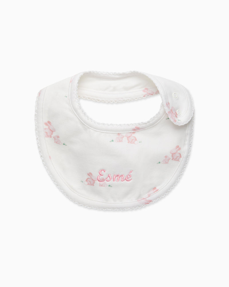 Baby Bib in Pale Pink Bunny