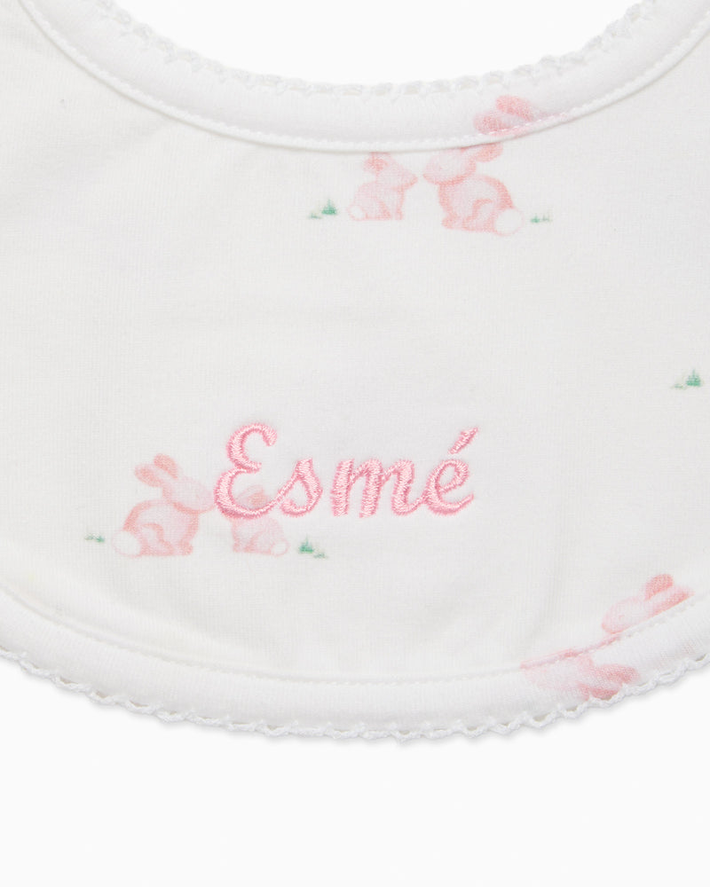 Baby Bib in Pale Pink Bunny