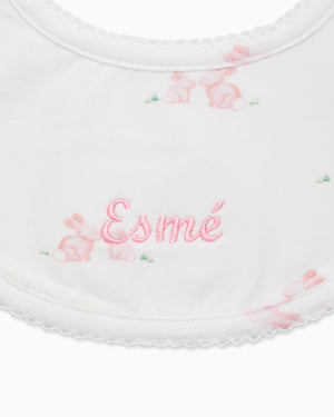 Baby Bib in Pale Pink Bunny