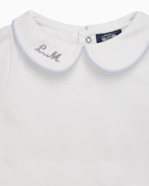 Baby Short-Sleeved Milo Bodysuit in White/Blue