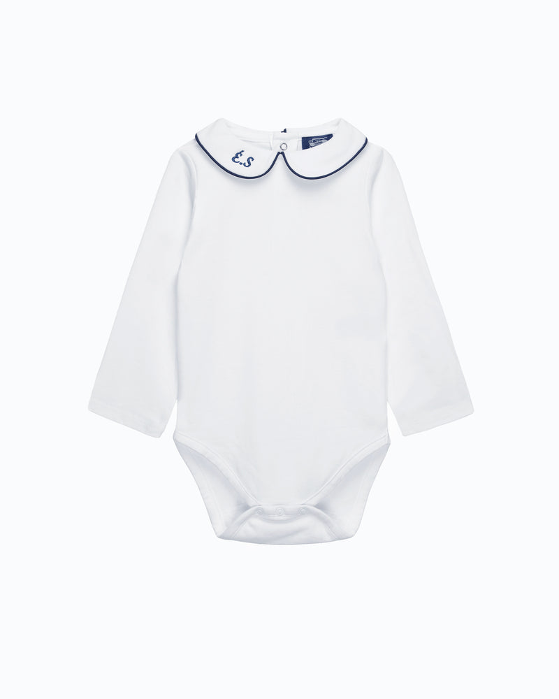 Baby Long-Sleeved Milo Bodysuit in White/Navy