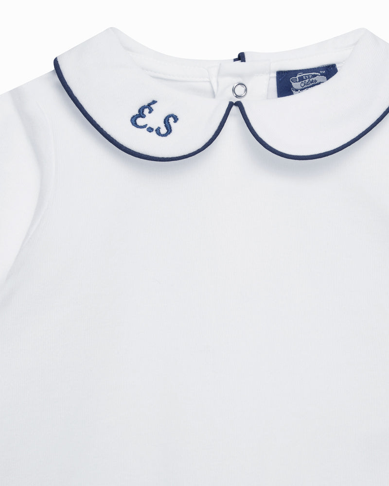 Baby Long-Sleeved Milo Bodysuit in White/Navy