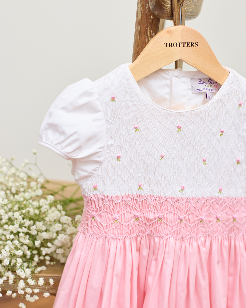 Rose Hand Smocked Dress in Pink