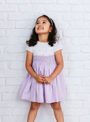 Rose Hand Smocked Dress in Lilac