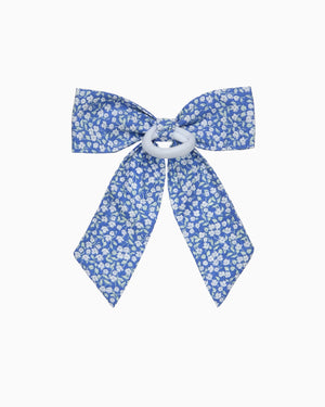 Lily Rose Scrunchie Extra Large Bow Hair Bow Pony in Miniature Blue Floral