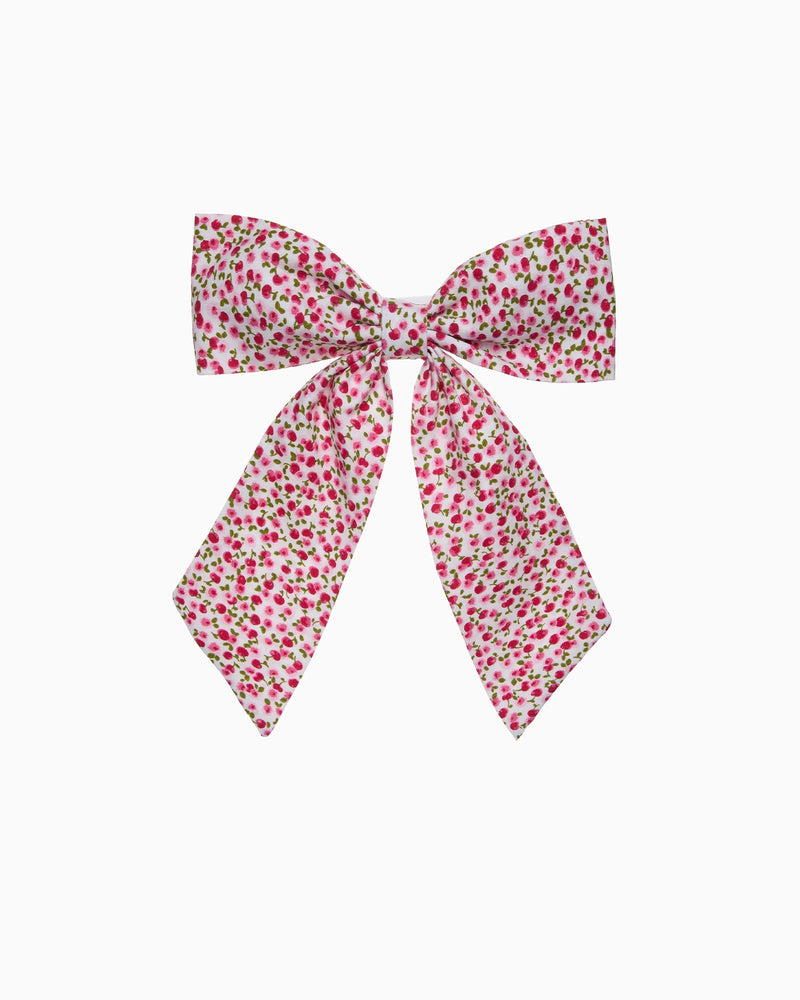 Lily Rose Scrunchie Extra Large Bow Hair Bow Pony in Red Cherry Floral