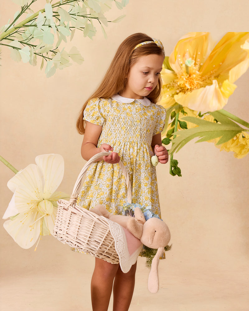Rosie Smocked Dress in Yellow Rose Floral