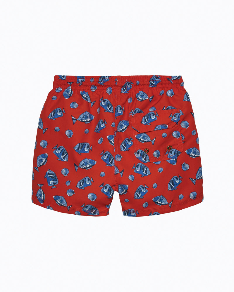 Boys Swimshorts in Red Fish