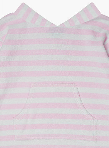 Towelling Hoody in Pale Pink Stripe