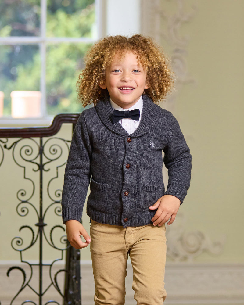Stanley Shawl Collar Cardigan in Charcoal