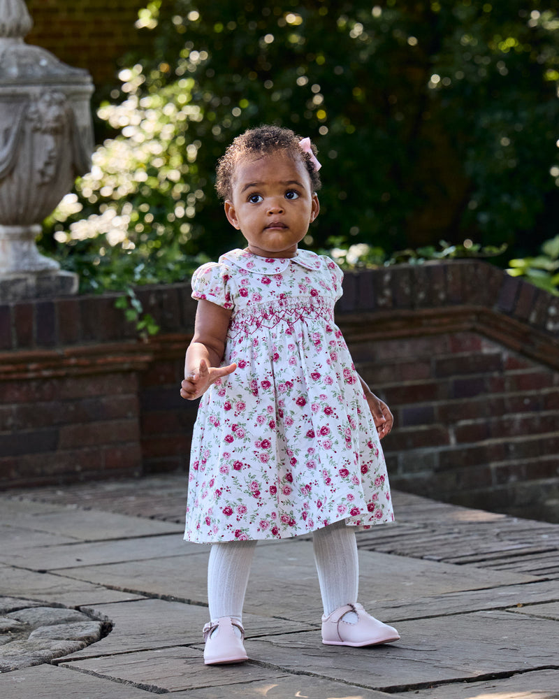 Baby Arabella Rose Floral Smocked Dress in Pink