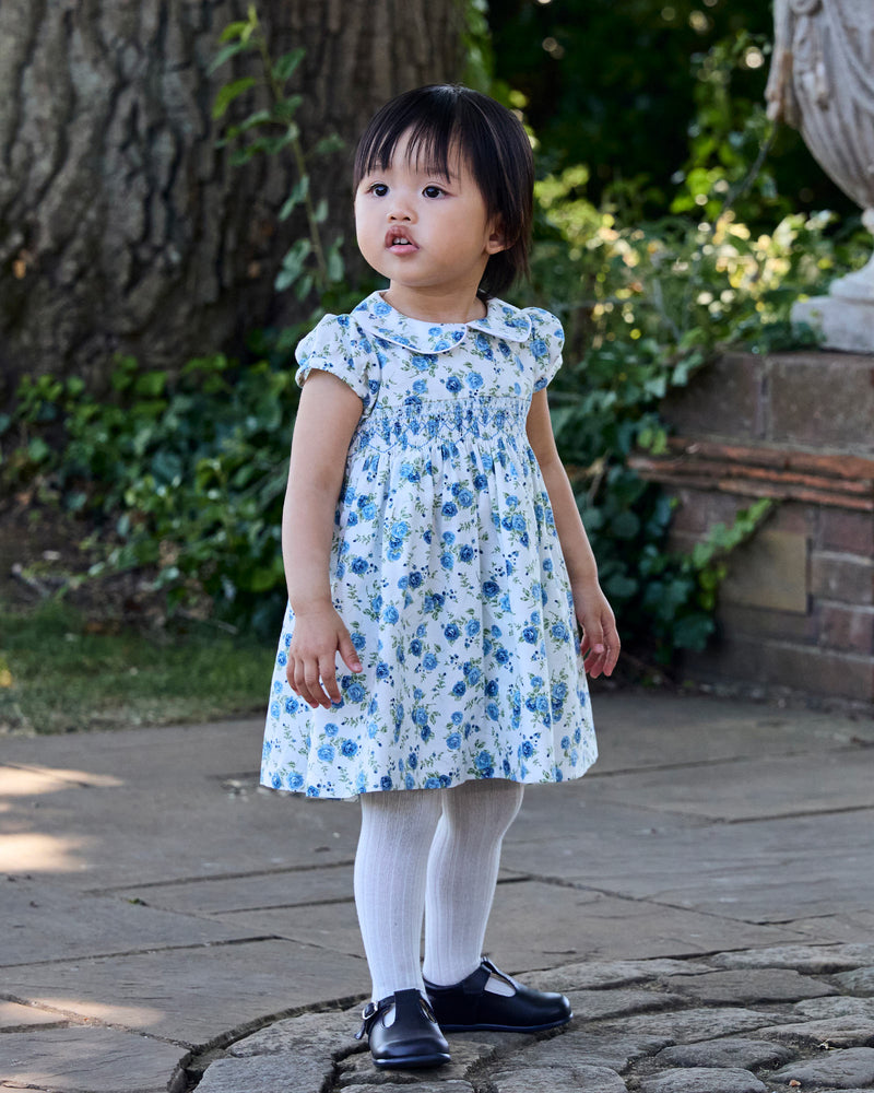 Baby Arabella Rose Floral Smocked Dress in Blue
