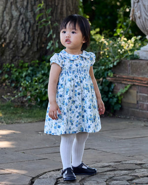 Baby Arabella Rose Floral Smocked Dress in Blue