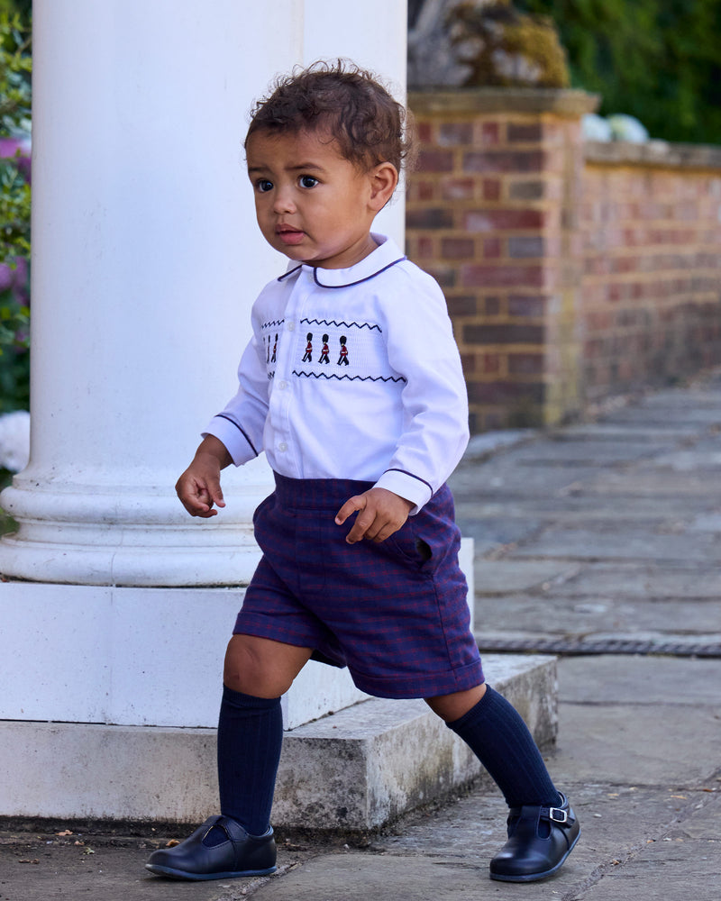 The Rupert Smocked Set in White/Navy Check Guardsman