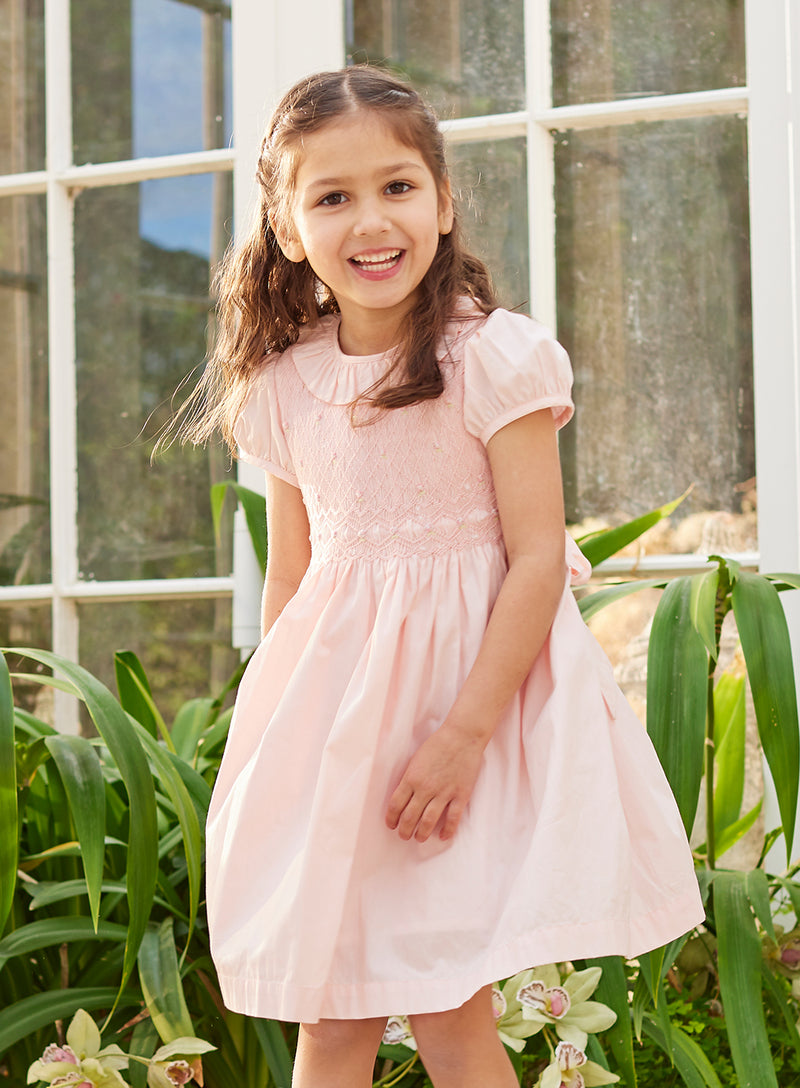 Willow Rose Hand Smocked Dress in Pink