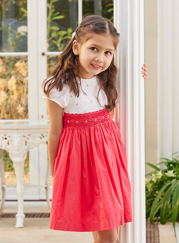 Rose Hand Smocked Dress in Watermelon