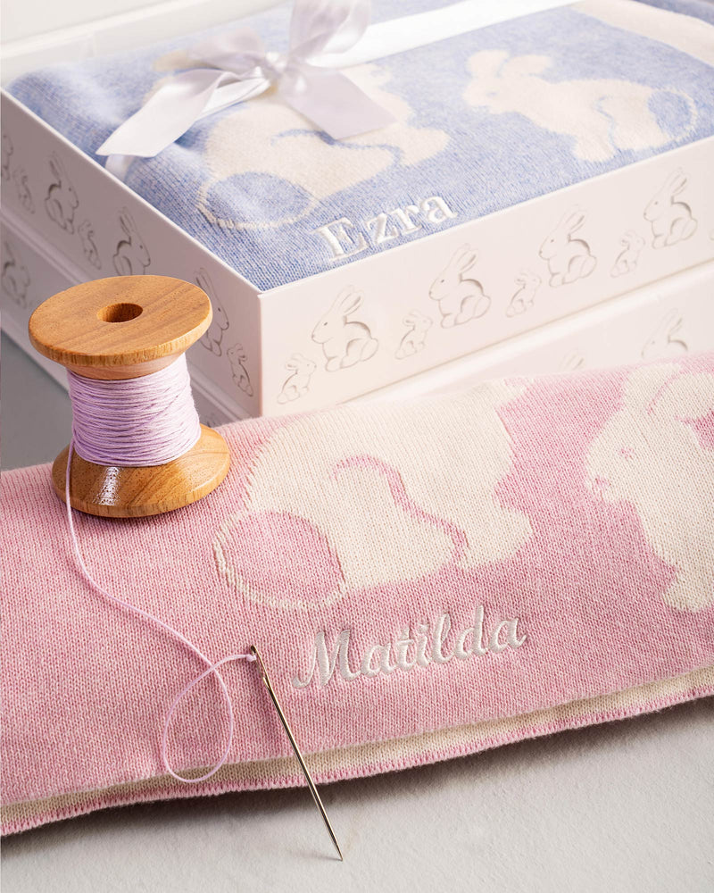 Knitted Bunny Blanket in Pale Blue