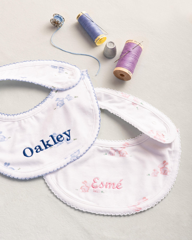 Baby Bib in Pale Pink Bunny