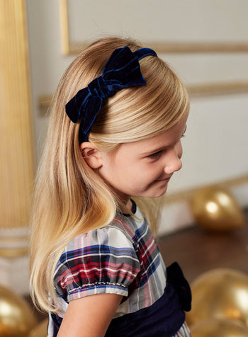 Velvet Big Bow Alice Band in Navy