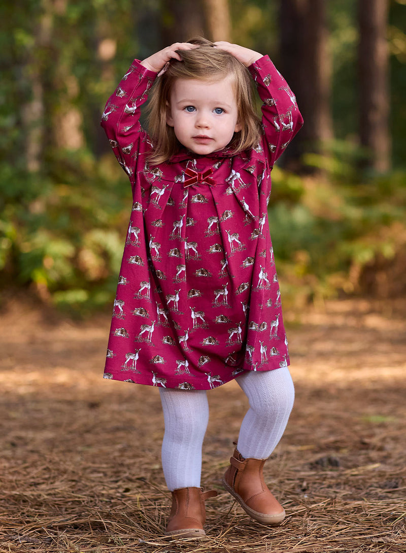 Baby Deer Jersey Dress in Berry