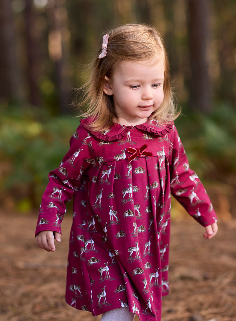 Baby Deer Jersey Dress in Berry