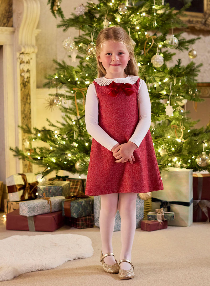Georgina Bow Dress in Red Herringbone