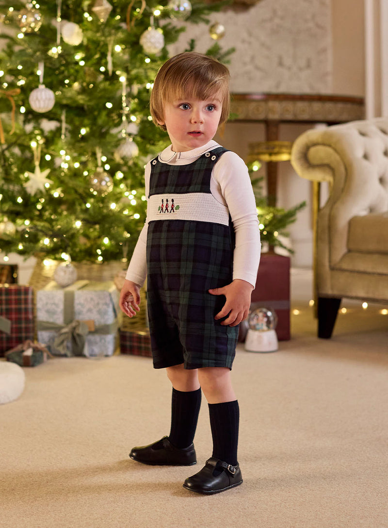 Baby Archie Smocked Romper in Navy Plaid