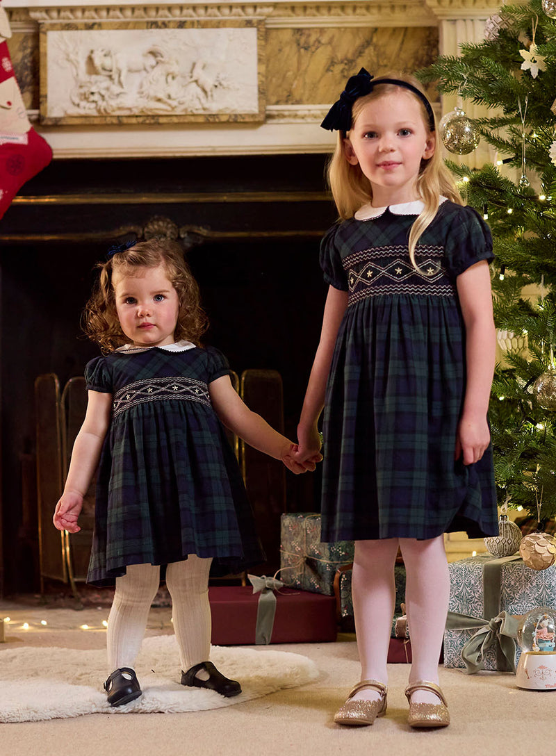 Baby Charlotte Smocked Dress in Navy Plaid