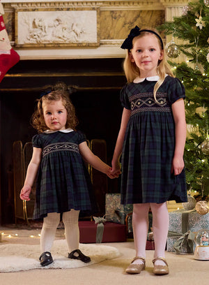 Confiture Dress Little Charlotte Smocked Dress in Navy Tartan