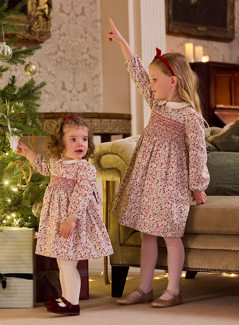 Baby Arabella Smocked Dress in Red Floral