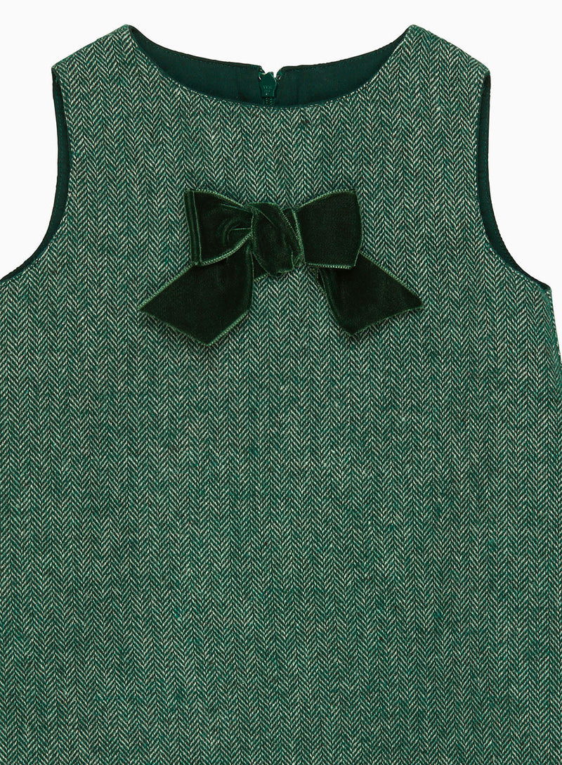 Confiture Dress Baby Georgina Bow Dress in Green Herringbone