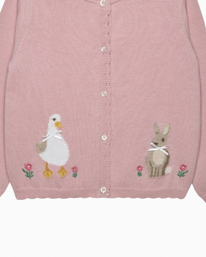 Duck and Bunny Cardigan in Pink